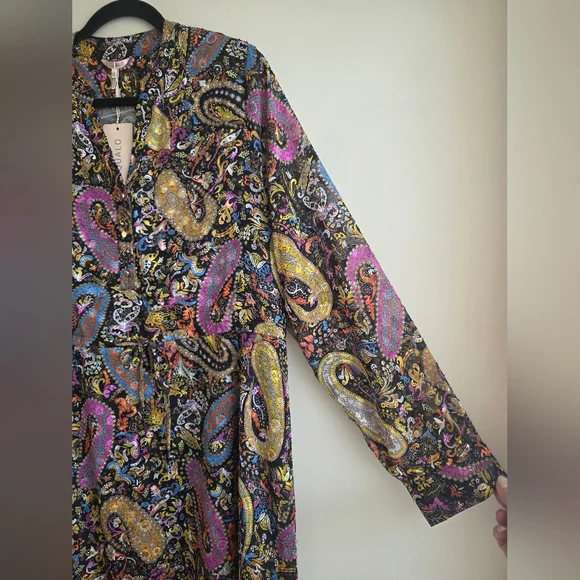 NWT Esqualo Paisley Long Sleeve Midi Dress - Size 12 Boho Chic - Picture 9 of 16